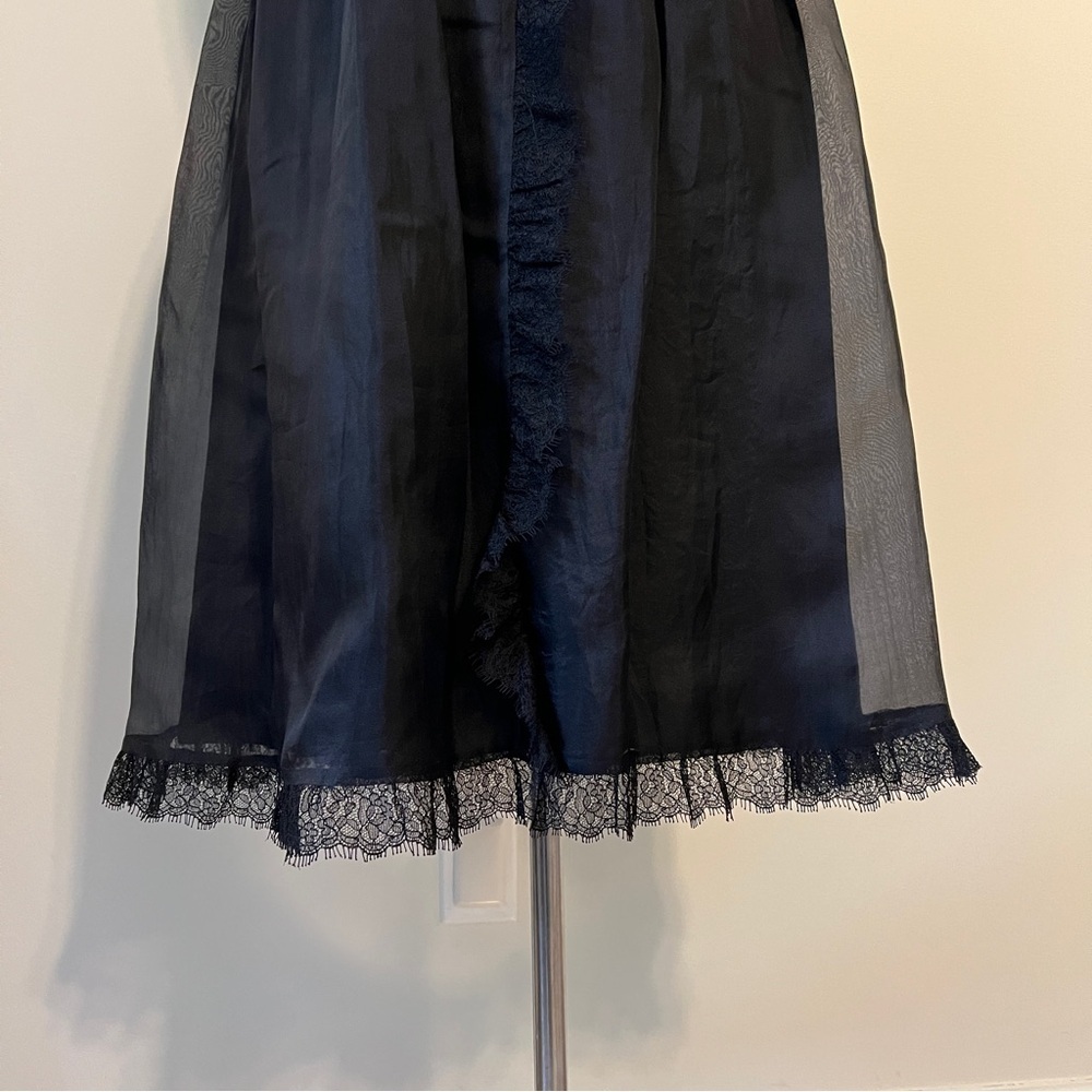 Rebecca Taylor Black Silk midi Dress with Lace Trim – Size 0 lbd XS %100 silk - Picture 3 of 11